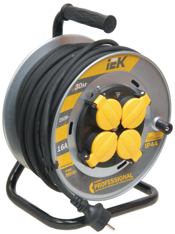 Катушка УК30 на мет. с термозащитой 4 места 2P+PE/30м КГ 3х2,5мм2 IP44 PROFESSIONAL IEK