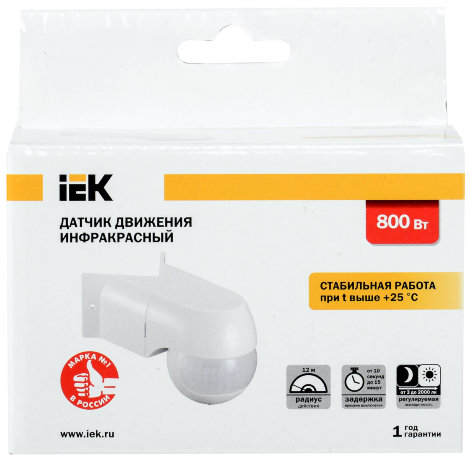 Датчик движения ДД-016 800Вт 180град 12м IP44 белый IEK