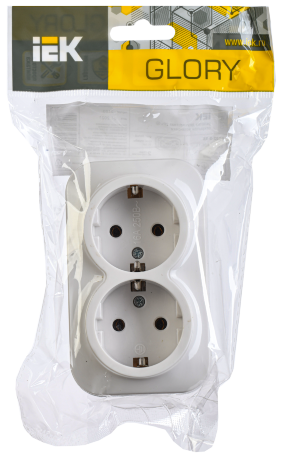 Розетка двухместная для открытой установки РС22-3-ХБ с заземлением 16А GLORY белый IEK