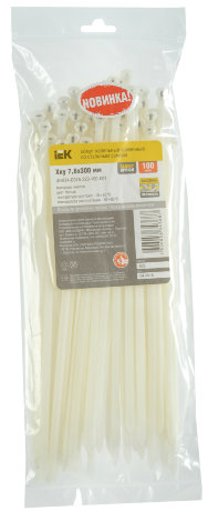Хомут кабельный усиленный Хку 7,6х300мм со стальным замком белый (100шт) IEK