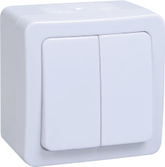 Выключатель 2-клавишный для открытой установки ВС20-2-0-ГПБ IP54 ГЕРМЕС PLUS (цвет клавиши: белый) IEK