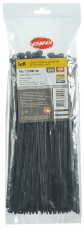 Хомут кабельный усиленный Хку 7,6х300мм со стальным замком черный (100шт) IEK