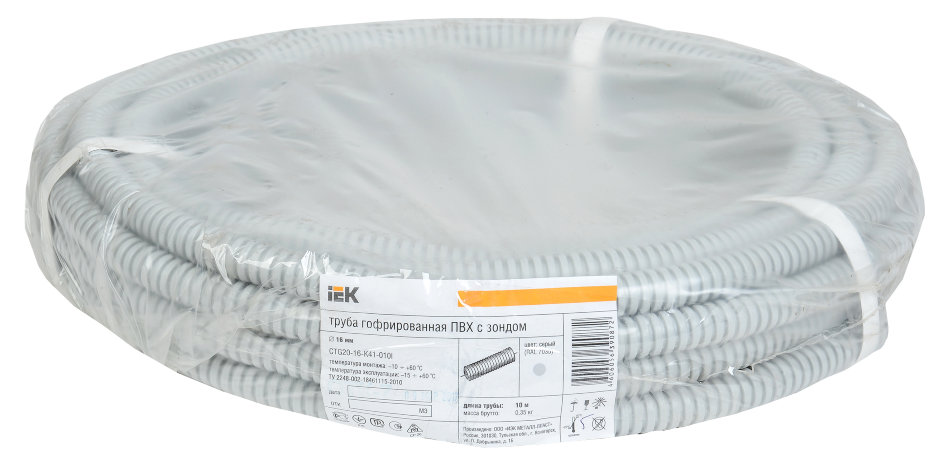 Труба гофрированная ПВХ d=16мм с зондом (10м) IEK