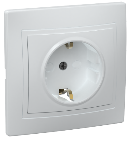 Розетка 1-местная РСш10-3-КБ с заземляющим контактом с защитной шторкой 16А керамика КВАРТА белый IEK
