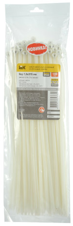 Хомут кабельный усиленный Хку 7,6х370мм со стальным замком белый (100шт) IEK