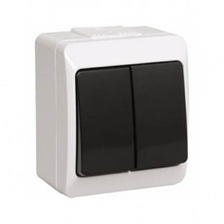 Выключатель 2-клавишный для открытой установки с индикацией ВС20-2-1-ГЧ IP44 ГЕРМЕС (цвет клавиши: черный) IEK