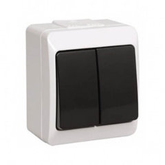 Выключатель 2-клавишный для открытой установки с индикацией ВС20-2-1-ГЧ IP44 ГЕРМЕС (цвет клавиши: черный) IEK