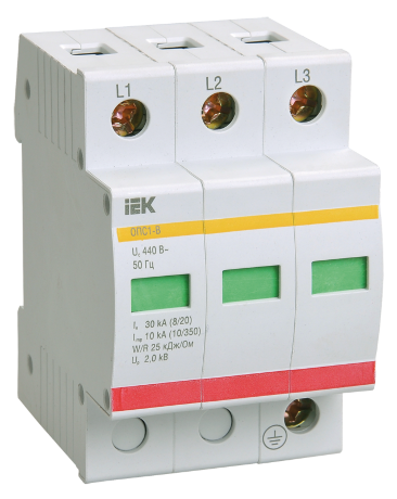 Ограничитель импульсных перенапряжений ОПС1-C 3P 20/40кА 400B IEK