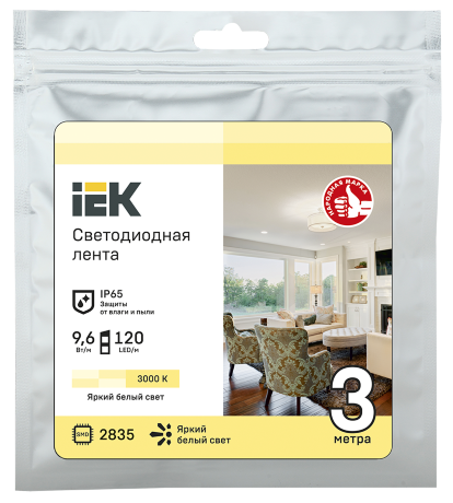 Лента светодиодная 3м LSR-2835WW120-9,6-IP65-12В IEK