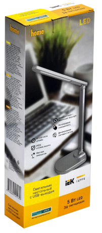 LIGHTING Светильник светодиодный настольный 2028 5Вт на подставке USB-выход диммер серебро IEK