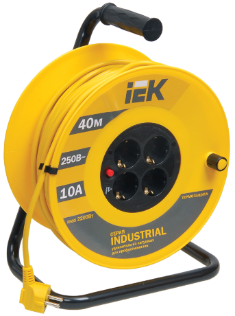 Катушка УК40 с термозащитой 4 места 2P+PE/40м 3х1,0мм2 INDUSTRIAL IEK