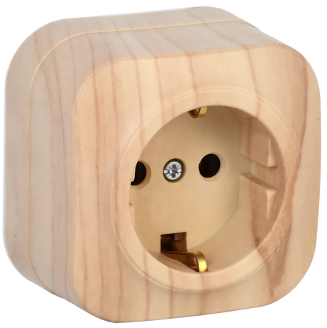 Розетка одноместная для открытой установки РС20-3-ХС с заземлением 16А GLORY сосна IEK