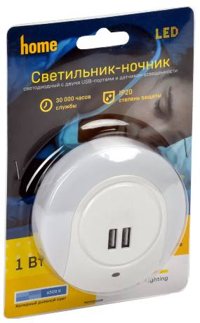 LIGHTING Светильник-ночник светодиодный 001 круг с USB разъемом и датчиком освещенности 220В IEK