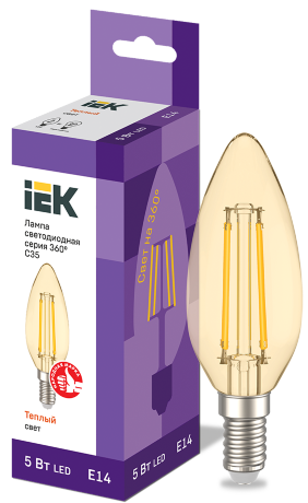 Лампа светодиодная C35 свеча золото 5Вт 230В 2700К E14 серия 360° IEK