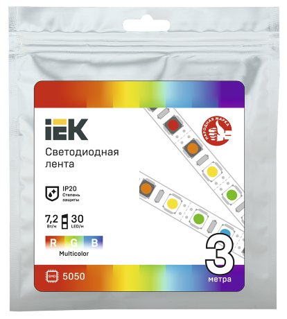 Лента светодиодная 3м LSR-5050RGB30-7,2-IP20-12В IEK
