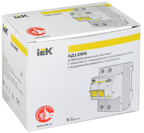 Дифференциальный автоматический выключатель АД12MS 2Р 40А 100мА IEK