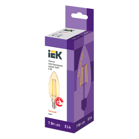 Лампа светодиодная C35 свеча золото 7Вт 230В 2700К E14 серия 360° IEK