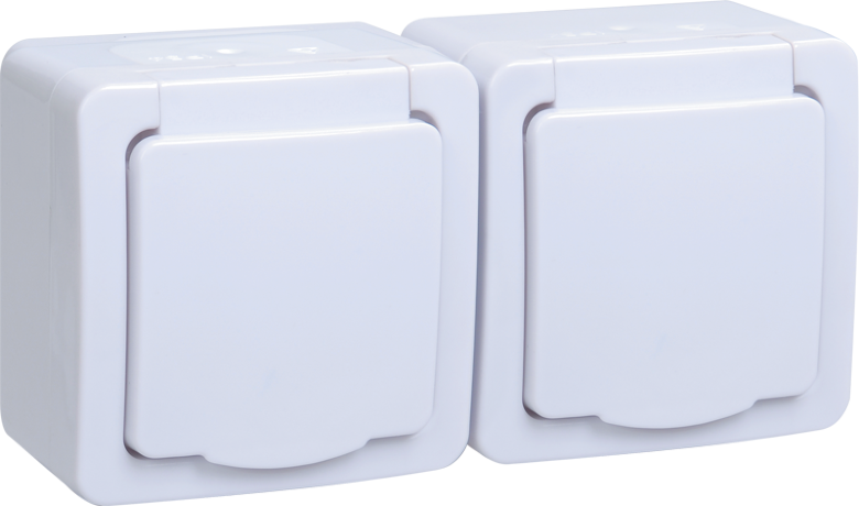 Розетка 2-местная для открытой установки РСб22-3-ГПБб с заземляющим контактом IP54 ГЕРМЕС PLUS (цвет крышки:белый) IEK