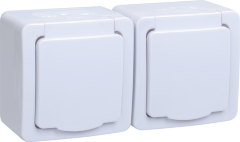 Розетка 2-местная для открытой установки РСб22-3-ГПБб с заземляющим контактом IP54 ГЕРМЕС PLUS (цвет крышки:белый) IEK