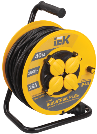 Катушка УК40 с термозащитой 4 места 2P+PE/40м 3х1,5мм2 IP44 INDUSTRIAL PLUS IEK