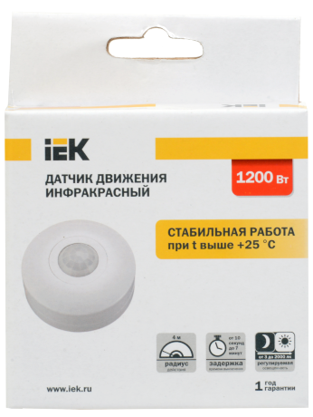 Датчик движения ДД-025 1200Вт 360град 6м IP20 белый IEK