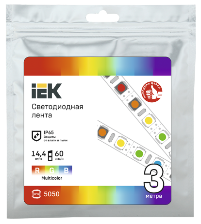 Лента светодиодная 3м LSR-5050RGB60-14,4-IP65-12В IEK