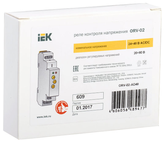 Реле контроля напряжения ORV. 1 фаза 24-48В AC/DC IEK