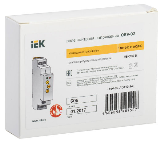 Реле контроля напряжения ORV. 1 фаза 110-240В AC/DC IEK