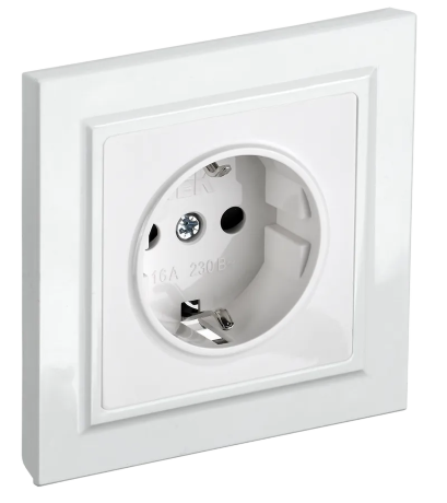 BRITE Розетка 1-местная с заземлением с защитными шторками 16А в сборе РСР14-1-0-БрБ белый IEK