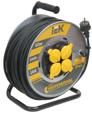 Катушка УК50 на мет. с термозащитой 4 места 2P+PE/50м КГ 3х2,5мм2 IP44 PROFESSIONAL IEK