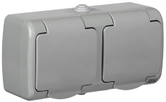 Розетка 2-местная для открытой установки РСш22-2-А с заземляющим контактом и крышкой 16А IP54 AQUATIC IEK