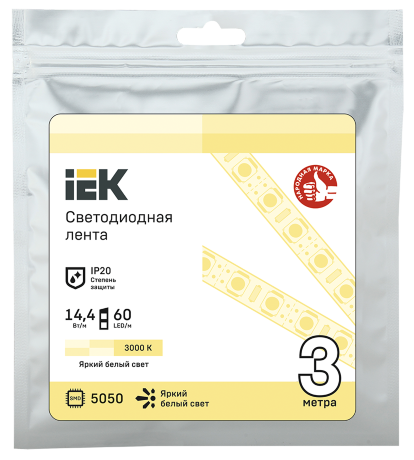 Лента светодиодная 3м LSR-5050WW60-14,4-IP20-12В IEK
