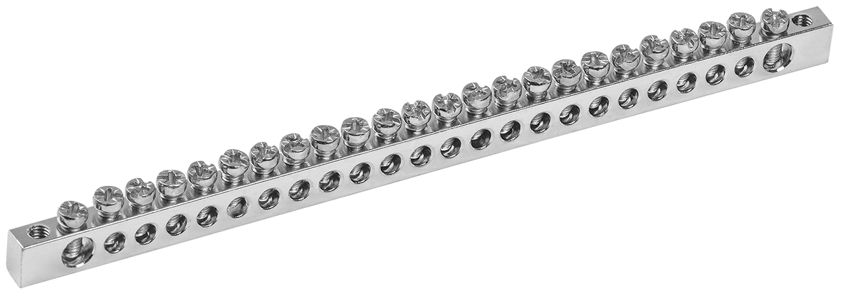 Шина PEN "земля-ноль" 6х9мм 24/2 с никелевым покрытием (24групп/крепеж по краям) IEK