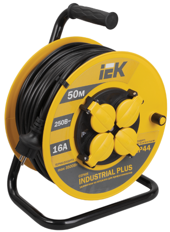 Катушка УК50 с термозащитой 4 места 2P+PE/50м 3х1,5мм2 IP44 INDUSTRIAL PLUS IEK
