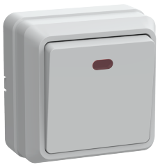Выключатель 1-клавишный для открытой установки с индикацией ВС20-1-1-ОБ 10А ОКТАВА белый IEK