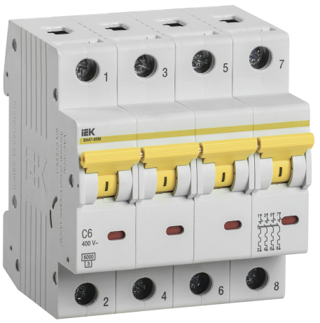 Выключатель автоматический ВА47-60M 4Р 6А 6кА С IEK