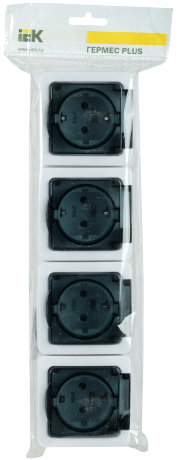 Розетка 4-местная для открытой установки РСб24-3-ГПБд с заземляющим контактом IP54 ГЕРМЕС PLUS дымчатый IEK