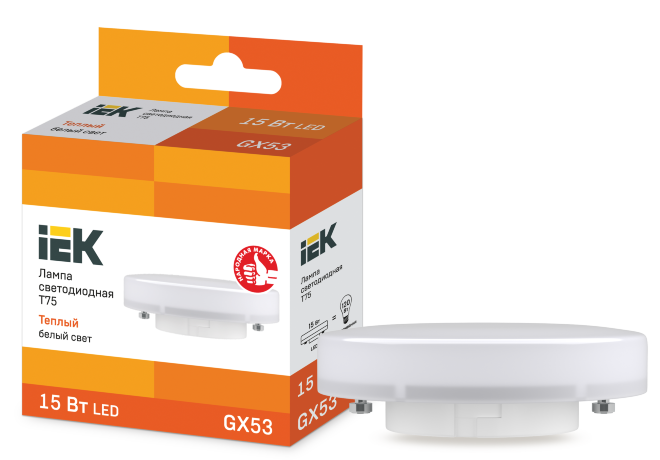 Лампа светодиодная T75 таблетка 15Вт 230В 3000К GX53 IEK