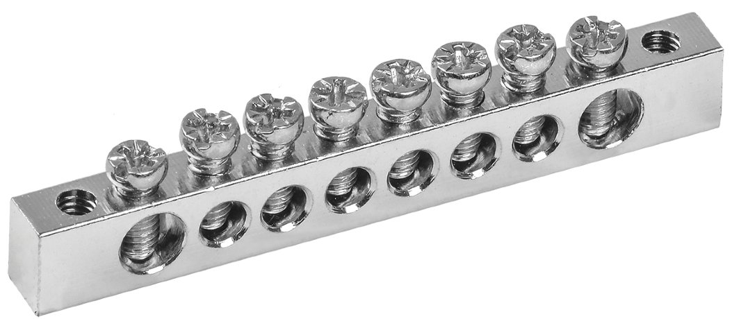 Шина PEN "земля-ноль" 6х9мм 6/2 с никелевым покрытием (6групп/крепеж по краям) IEK