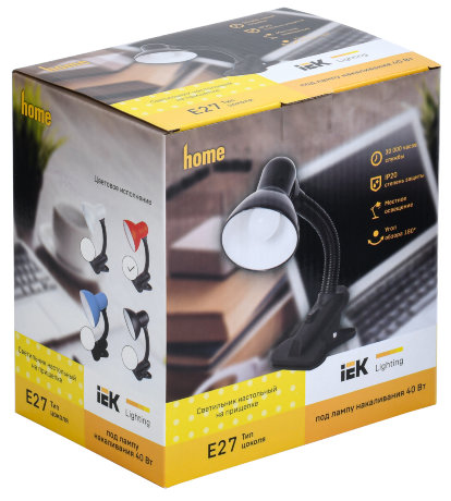 LIGHTING Светильник настольный 1001 на прищепке Е27 красный IEK