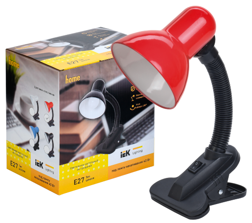 LIGHTING Светильник настольный 1001 на прищепке Е27 красный IEK