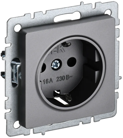 BRITE Розетка 1-местная с заземлением с защитными шторками 16А РС14-1-0-БрС сталь IEK