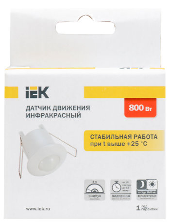 Датчик движения ДД-301 800Вт 360град 6м IP20 белый IEK