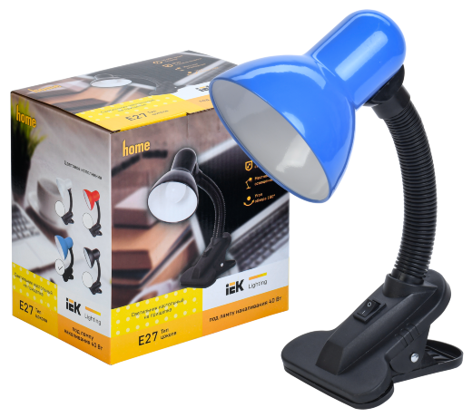 LIGHTING Светильник настольный 1001 на прищепке Е27 синий IEK