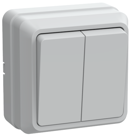 Выключатель 2-клавишный для открытой установки ВС20-2-0-ОБ 10А ОКТАВА белый IEK