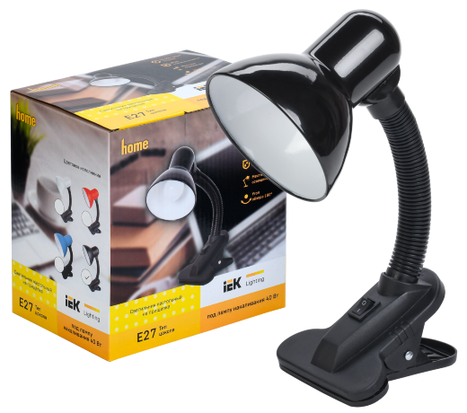 LIGHTING Светильник настольный 1001 на прищепке Е27 черный IEK