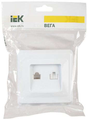 Розетка 2-местная компьютерная и телефонная РК/Т12-ВБ RJ11/RJ45 ВЕГА белый IEK