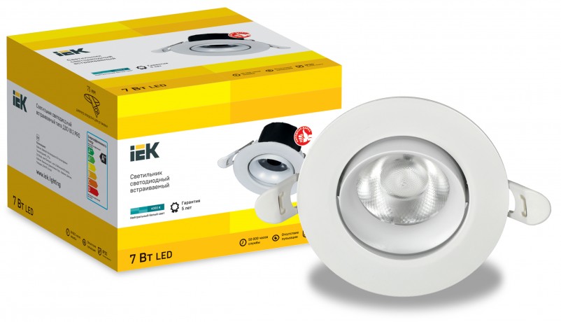LIGHTING PRO Светильник светодиодный поворотный ДВО 1812 7Вт 4000К IP20 круг белый IEK
