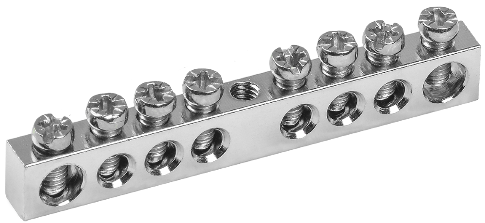 Шина PEN "земля-ноль" 6х9мм 8/1 с никелевым покрытием (8групп/крепеж по центру) IEK