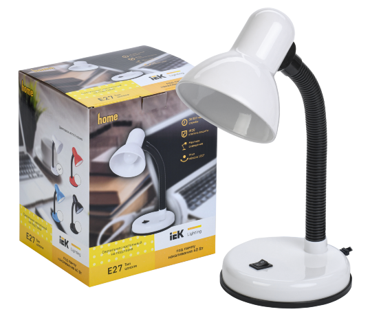 LIGHTING Светильник настольный 1002 на подставке Е27 белый IEK